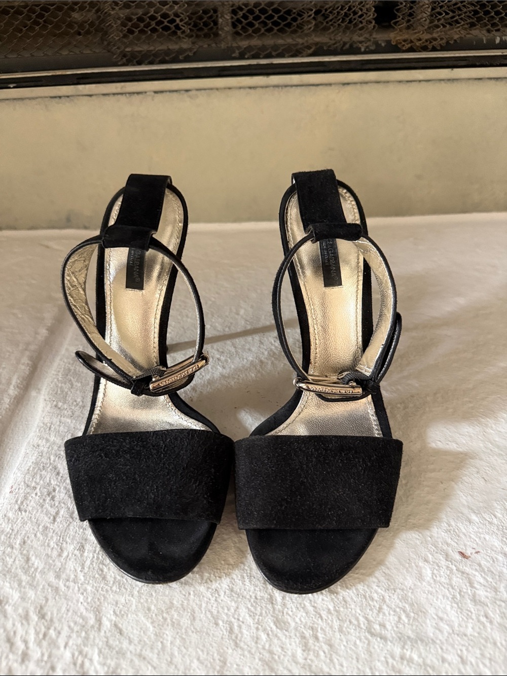 Dolce Gabbana Black Suede Open-Toe Ankle Strap Heels